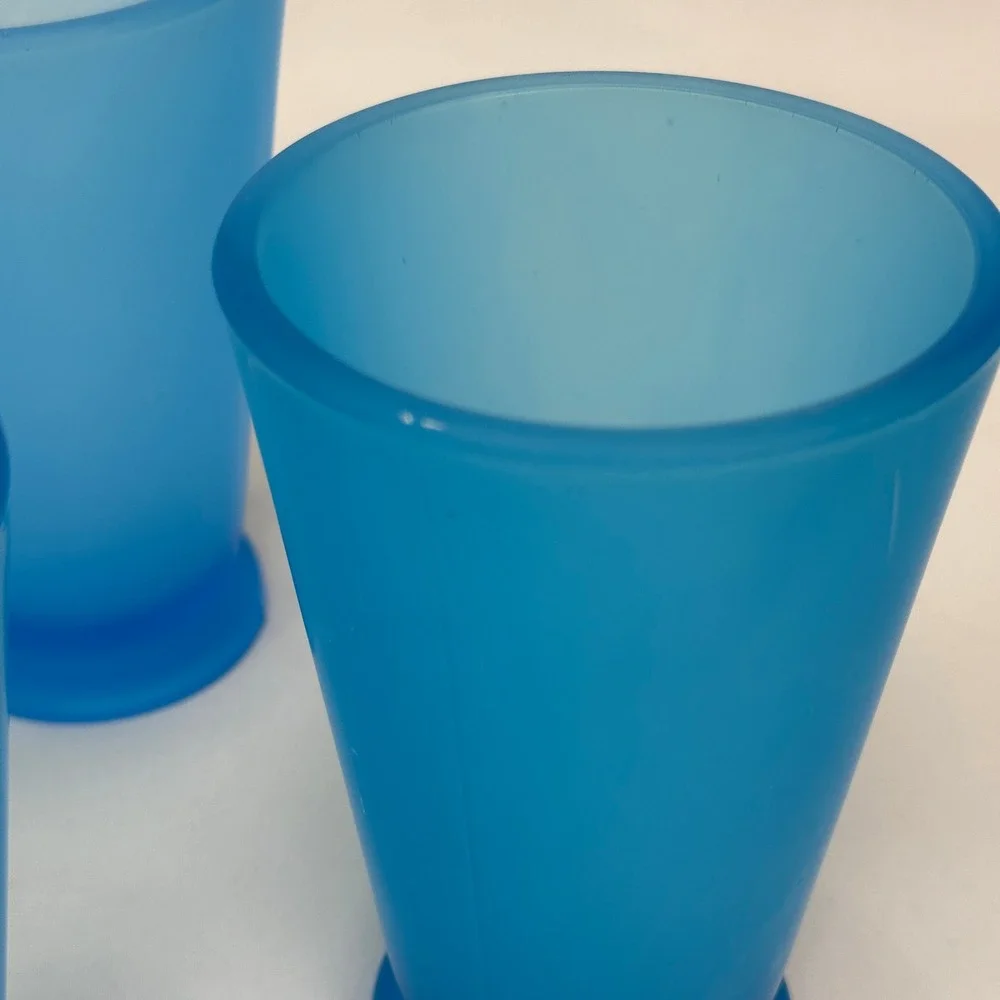 Starbucks‎ Vintage 90s Mod Frosted Blue Teal Footed Glass Tumbler Cup Set of 4